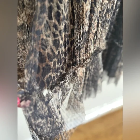 All Saints Perri Noche Animal Print Cap Sleeve Ruffle Mesh Minidress XL *flawed* - Picture 10 of 11